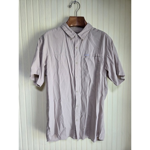 Columbia Shirt Mens Large Beige Short Sleeve Button Up Lightweight Outdoor - Picture 1 of 11